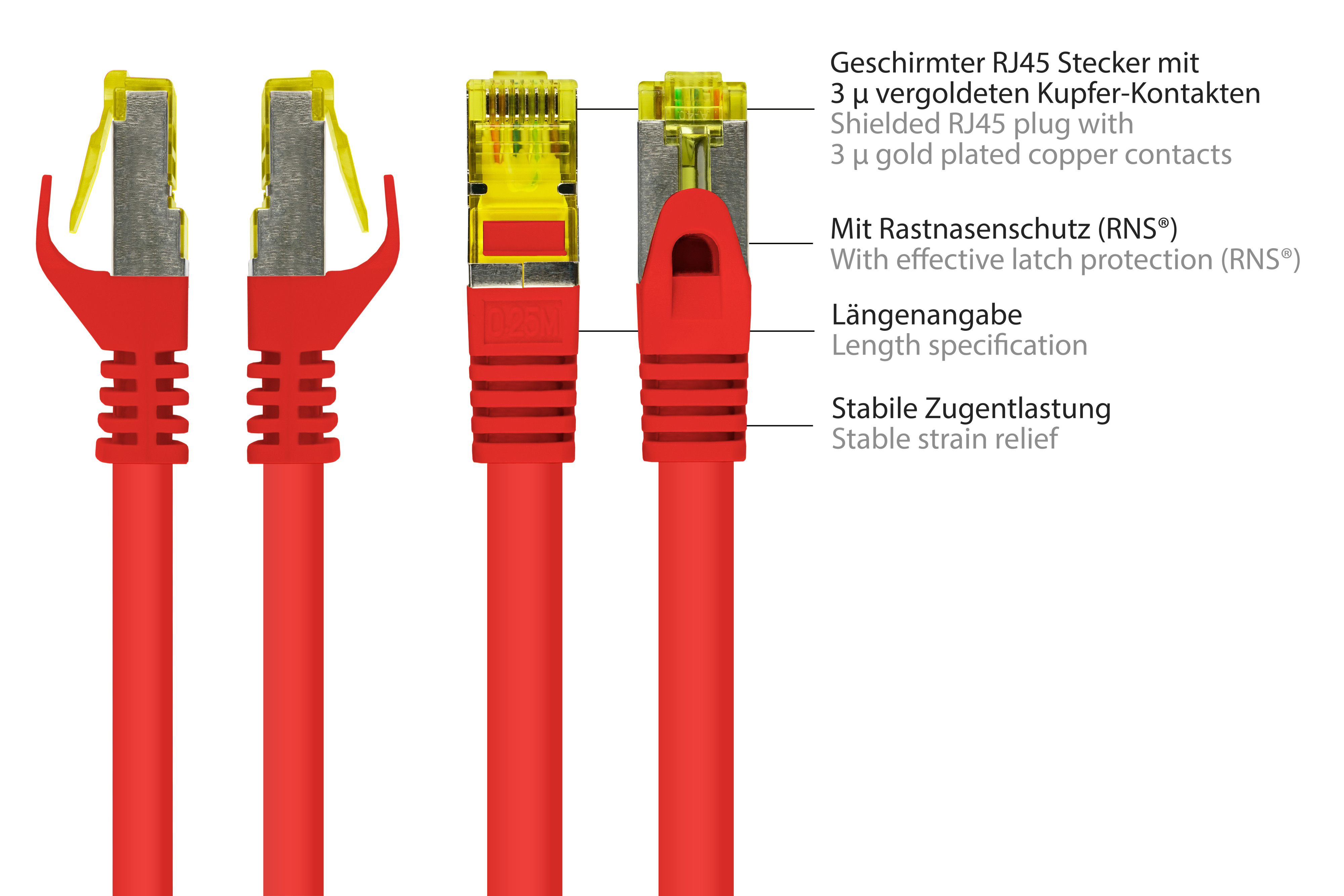 GOOD CONNECTIONS Patchkabel mit Rastnasenschutz m S/FTP, 5 (RNS®), OFC, rot, Netzwerkkabel, halogenfrei
