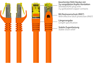 KABELMEISTER Patchkabel mit Rastnasenschutz (RNS®), S/FTP, halogenfrei, OFC, orange, Netzwerkkabel, 50 cm