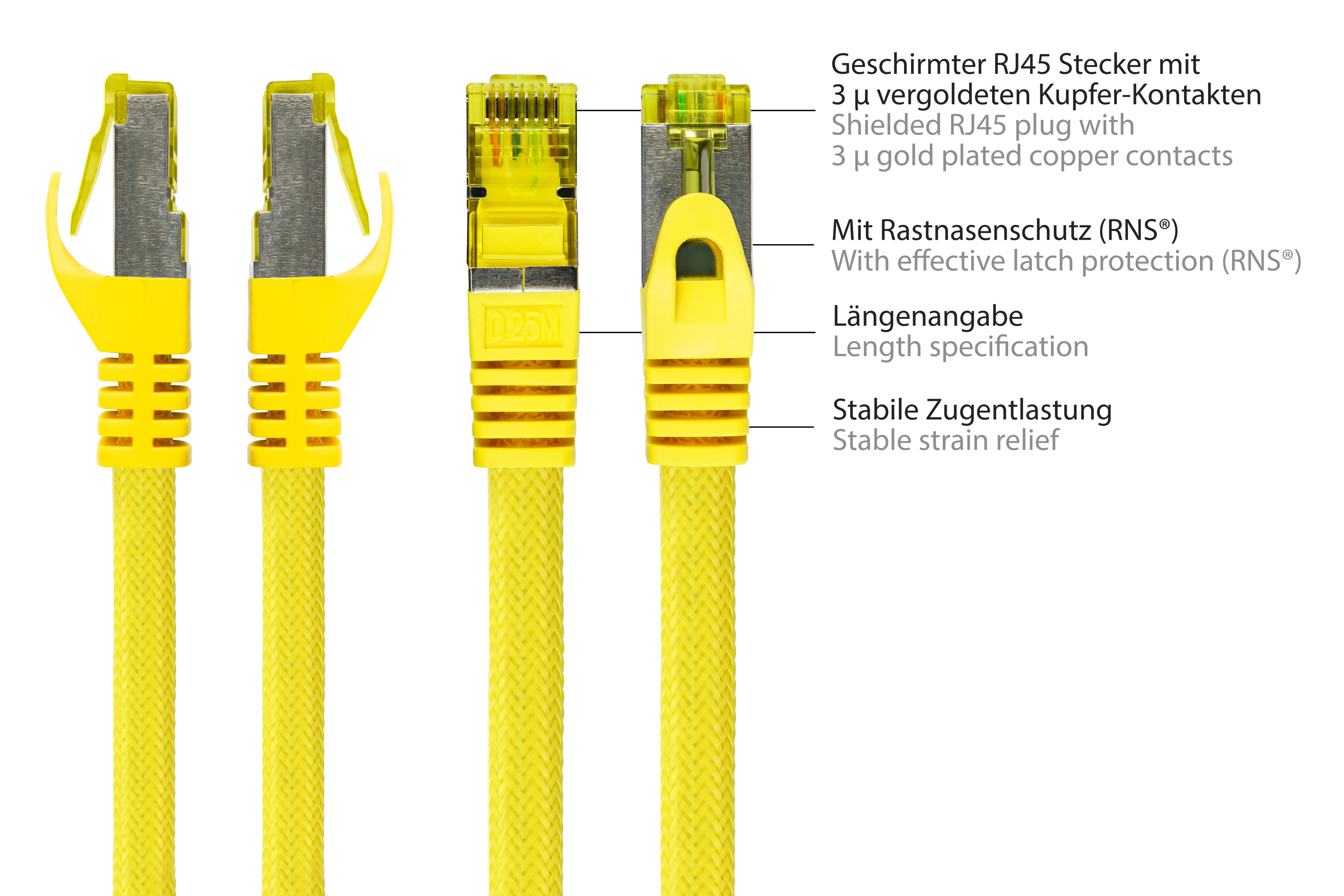 halogenfrei, S/FTP, PYTHON 50 Nylongeflecht, OFC, Netzwerkkabel, mit Patchkabel gelb, cm