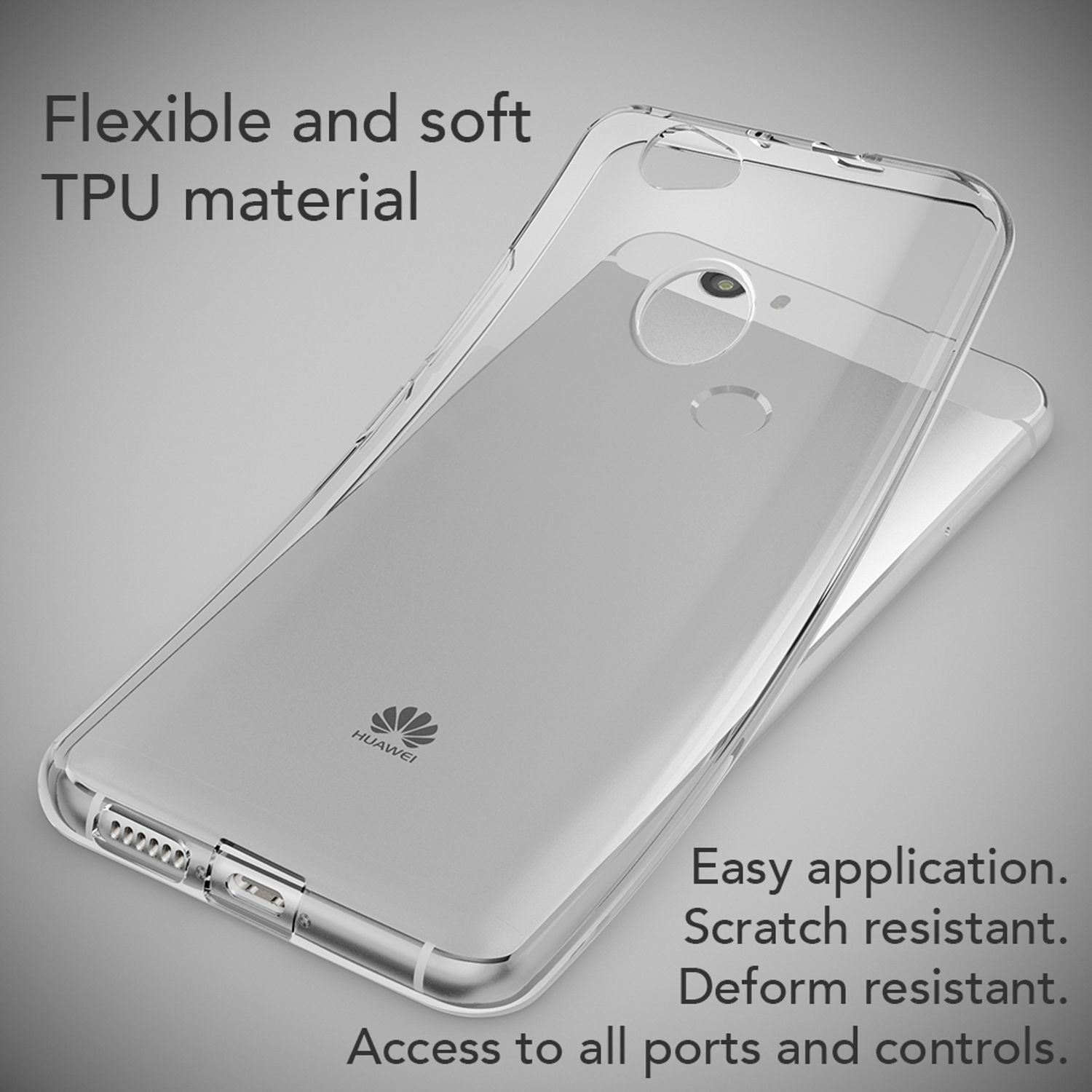 Eine transparente Handyhülle bedeckt ein Handy. Die Hülle ist flexibel mit dem Handy darin.