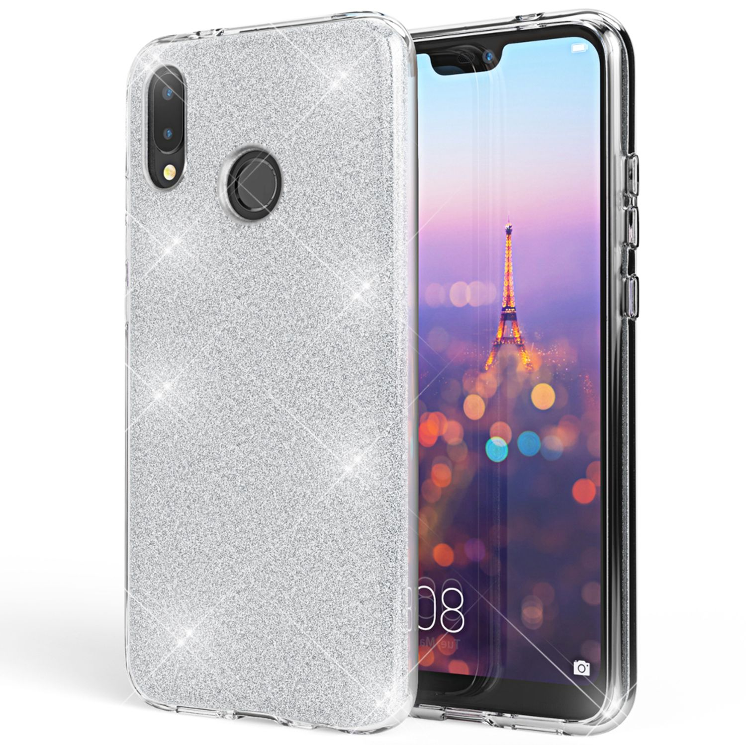 Huawei, Lite, Silber P20 Glitzer Hülle, NALIA Backcover,