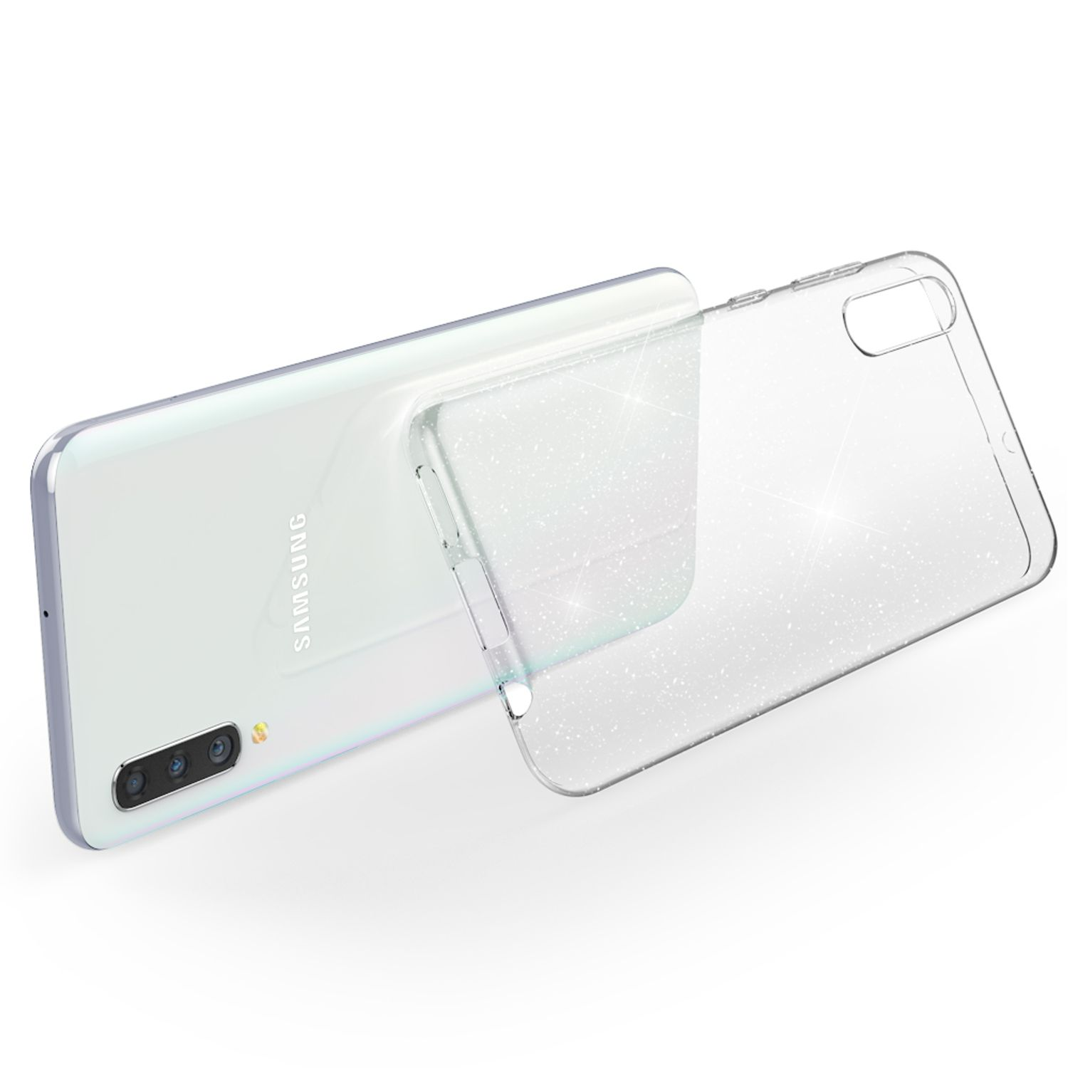Transparent Backcover, Klare Silikon Samsung, A50, NALIA Glitzer Galaxy Hülle,