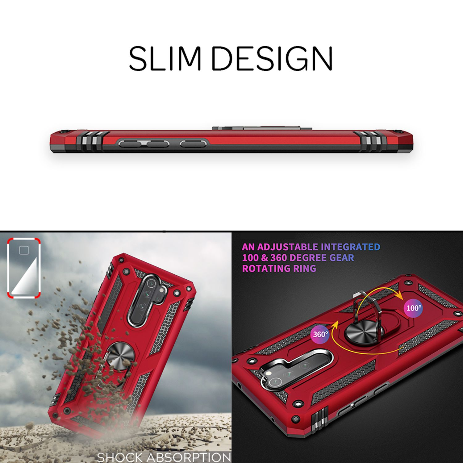 Stoßfeste Xiaomi, Note Hülle, Military-Style 8 Redmi Backcover, Schwarz Ring Pro, NALIA