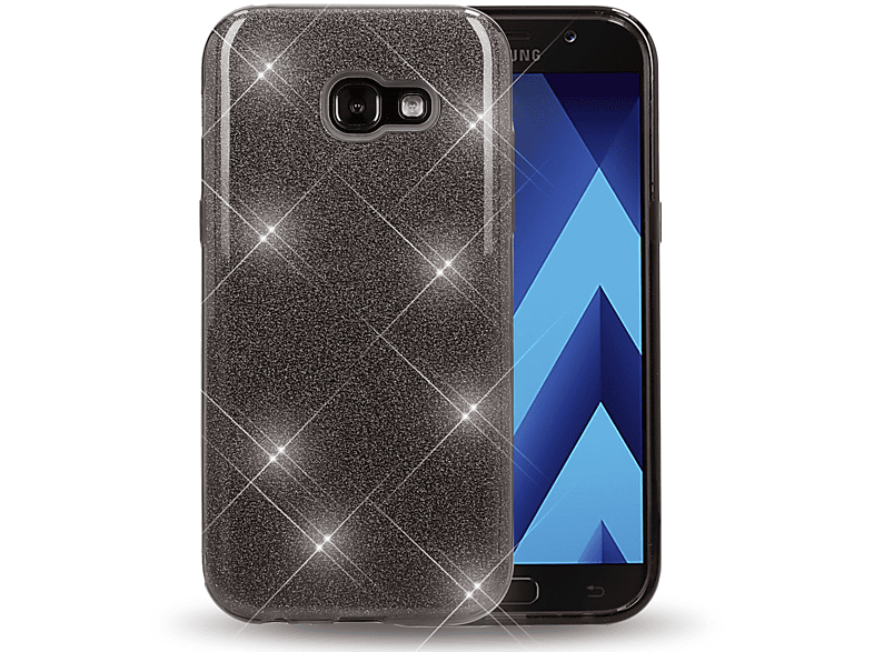 Samsung, (2017), Glitzer Galaxy Schwarz NALIA A3 Backcover, Hülle,