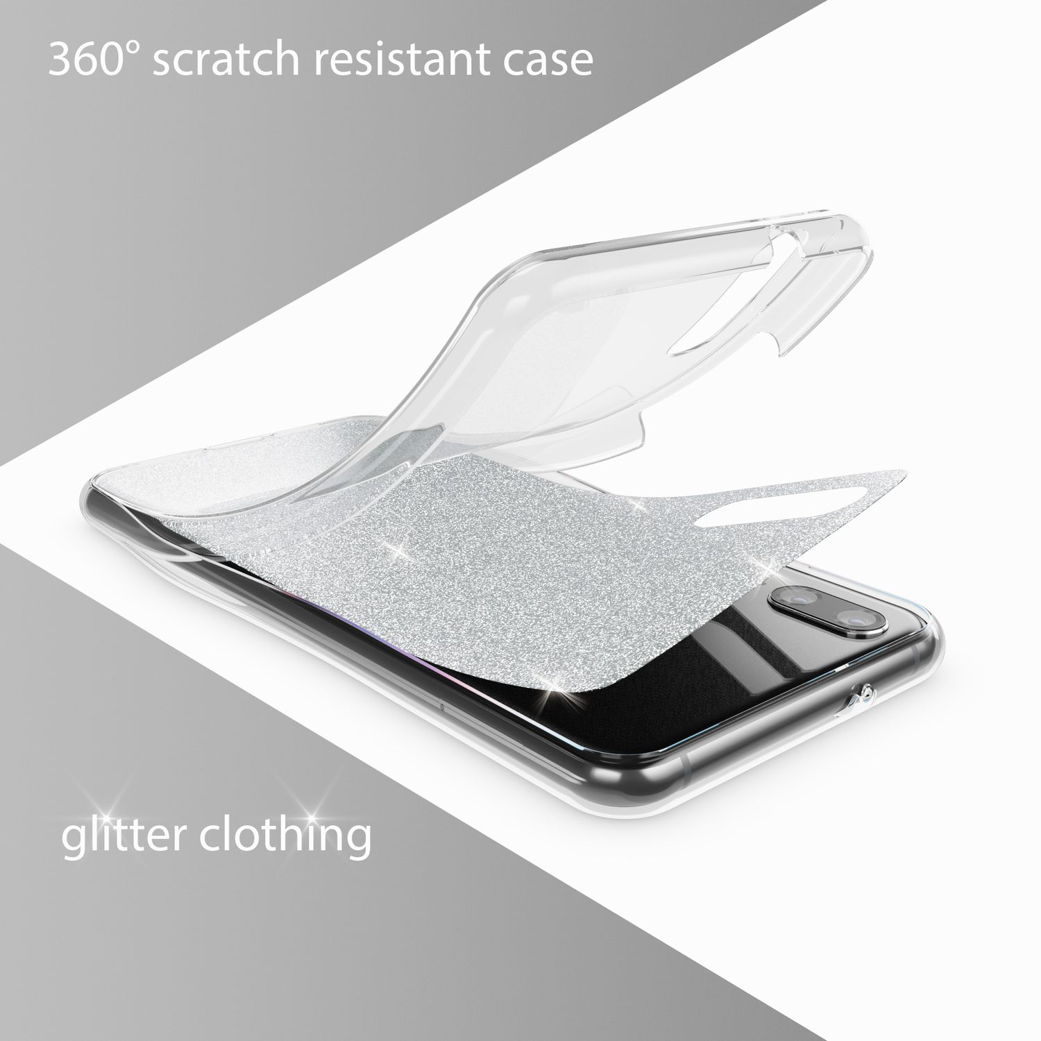 NALIA 360 Grad Glitzer Silikon Transparent Backcover, Huawei, P20, Hülle