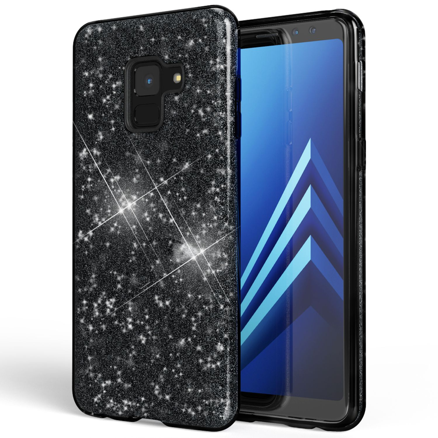 Hülle, A8 Glitzer Schwarz Galaxy Backcover, (2018), NALIA Samsung,