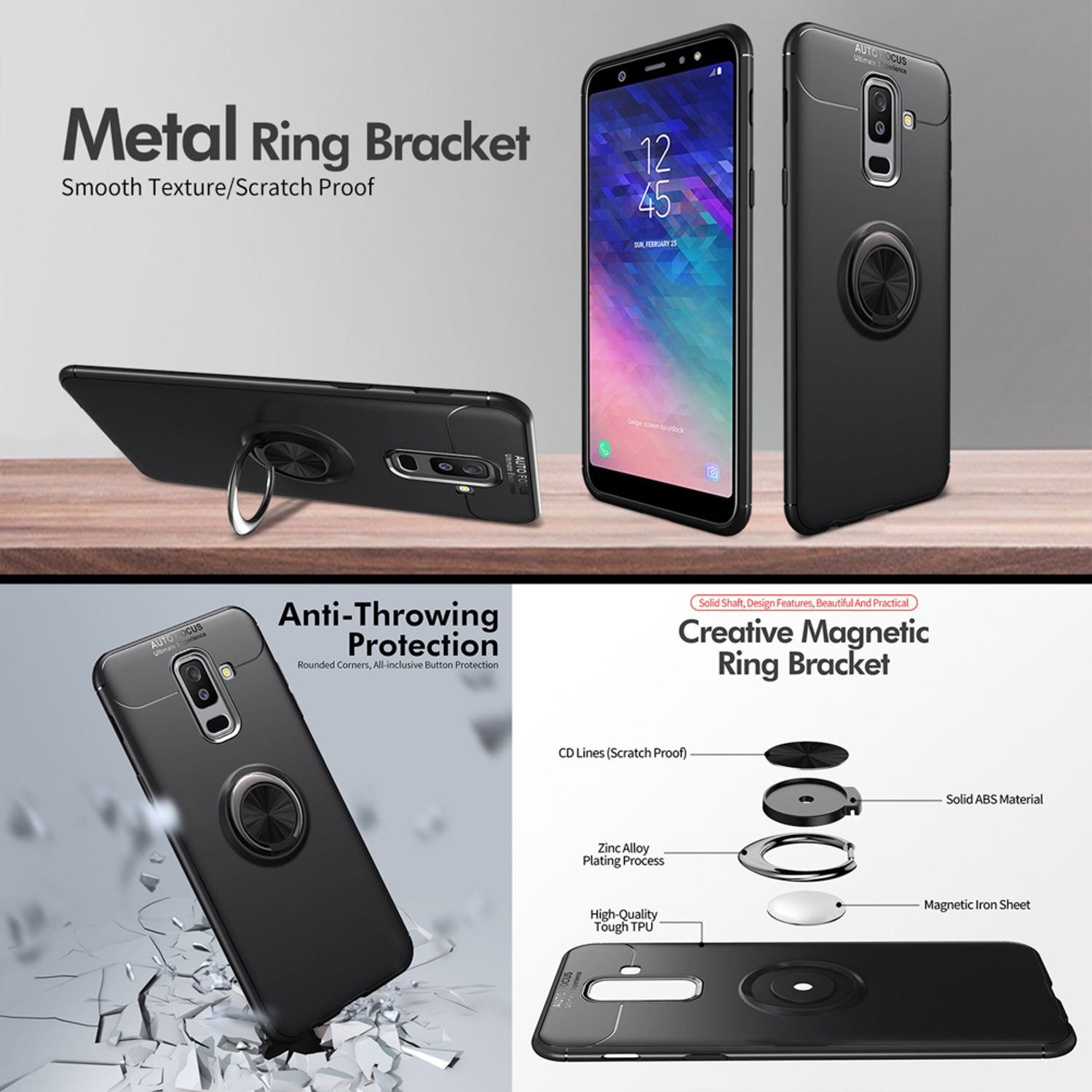 Samsung, NALIA Galaxy Schwarz Backcover, Matte A6 Plus, Silikon Hülle, Ring