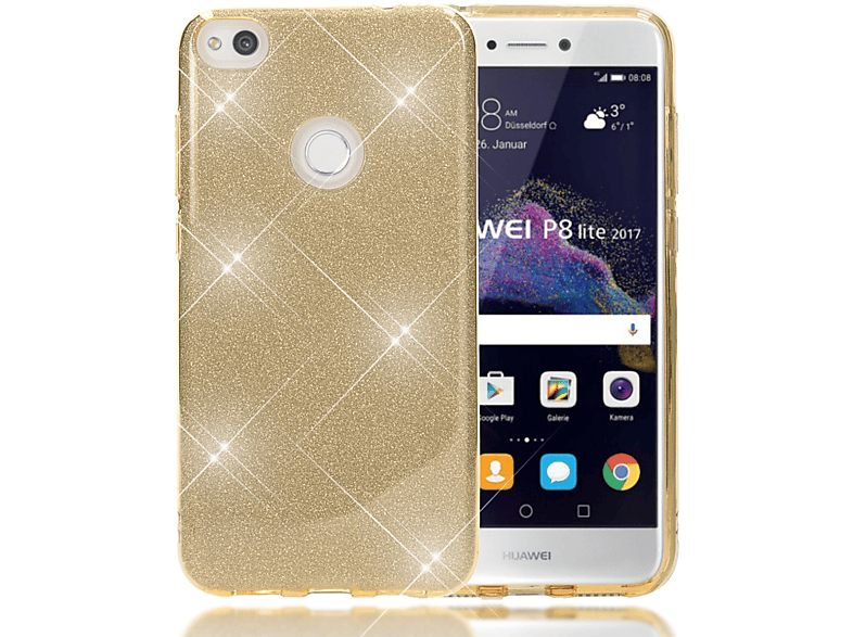 Huawei, Gold (2017), NALIA Backcover, Lite Glitzer P8 Hülle,