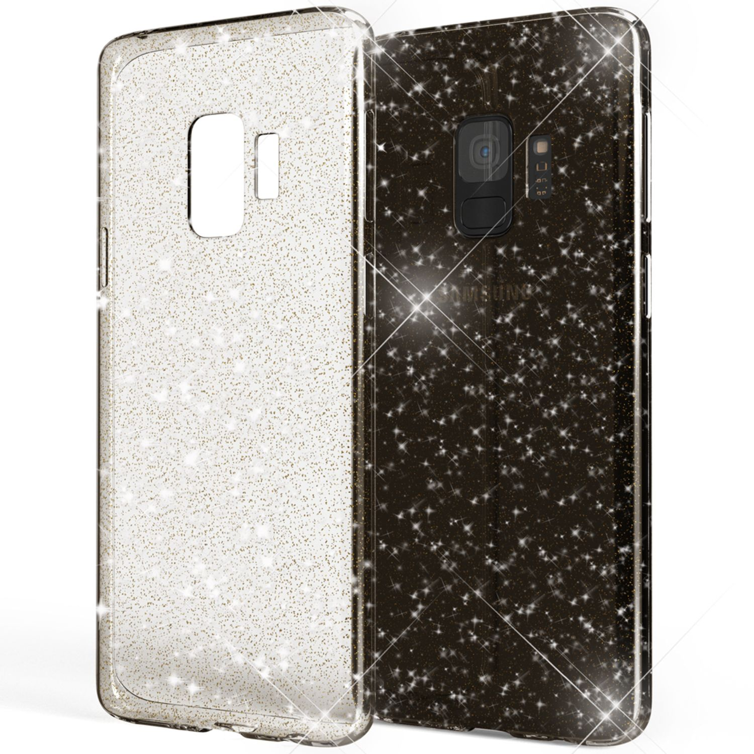 S9, NALIA Backcover, Glitzer Samsung, Galaxy Silikon Schwarz Klare Hülle,