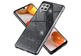 NALIA Klare Glitzer Silikon Hülle, Backcover, Samsung, Galaxy A42 5G, Schwarz