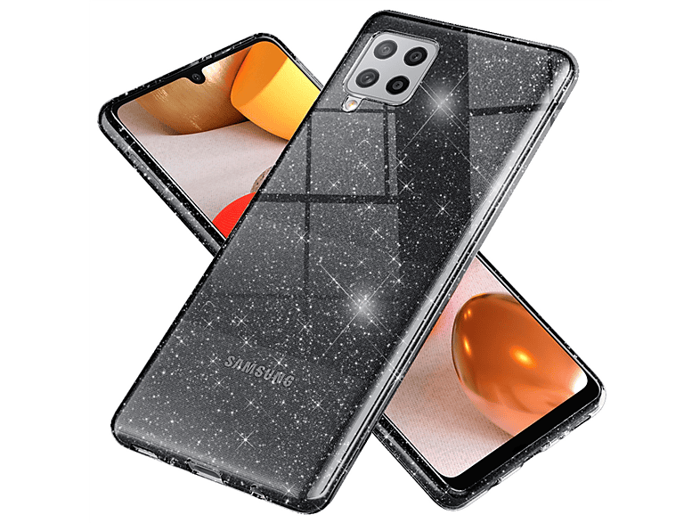 Samsung, Silikon Klare A42 Schwarz Hülle, Backcover, Galaxy 5G, Glitzer NALIA