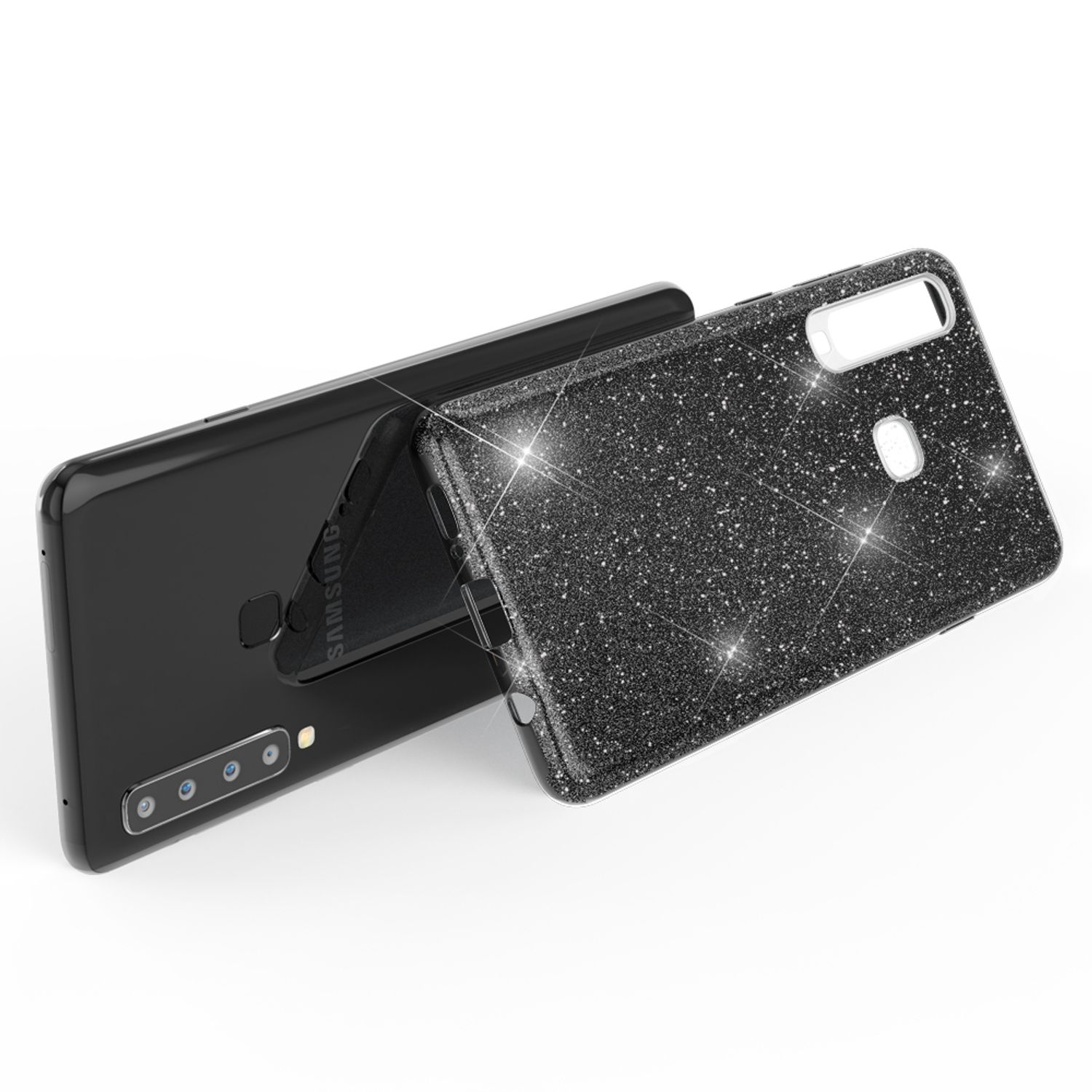 Backcover, Galaxy A9 Glitzer NALIA (2018), Schwarz Samsung, Hülle,