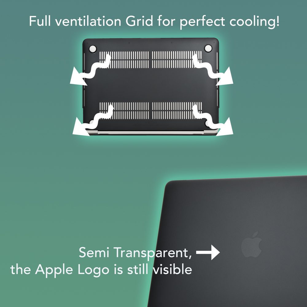Rückseite eines Laptops mit Lüftungsgitter und Apple-Logo.