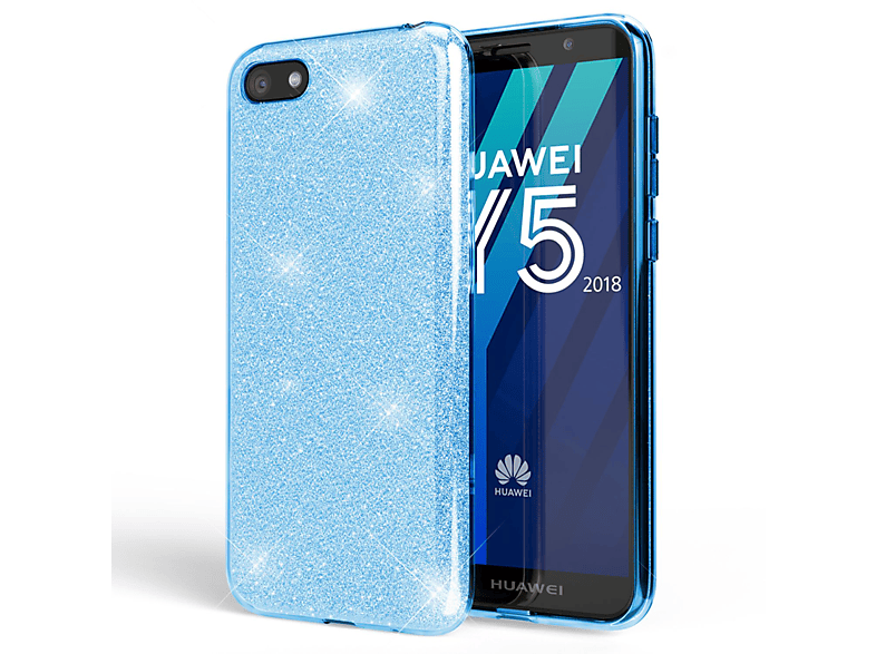 (2018), Backcover, Huawei, Y5 Glitzer NALIA Hülle, Blau