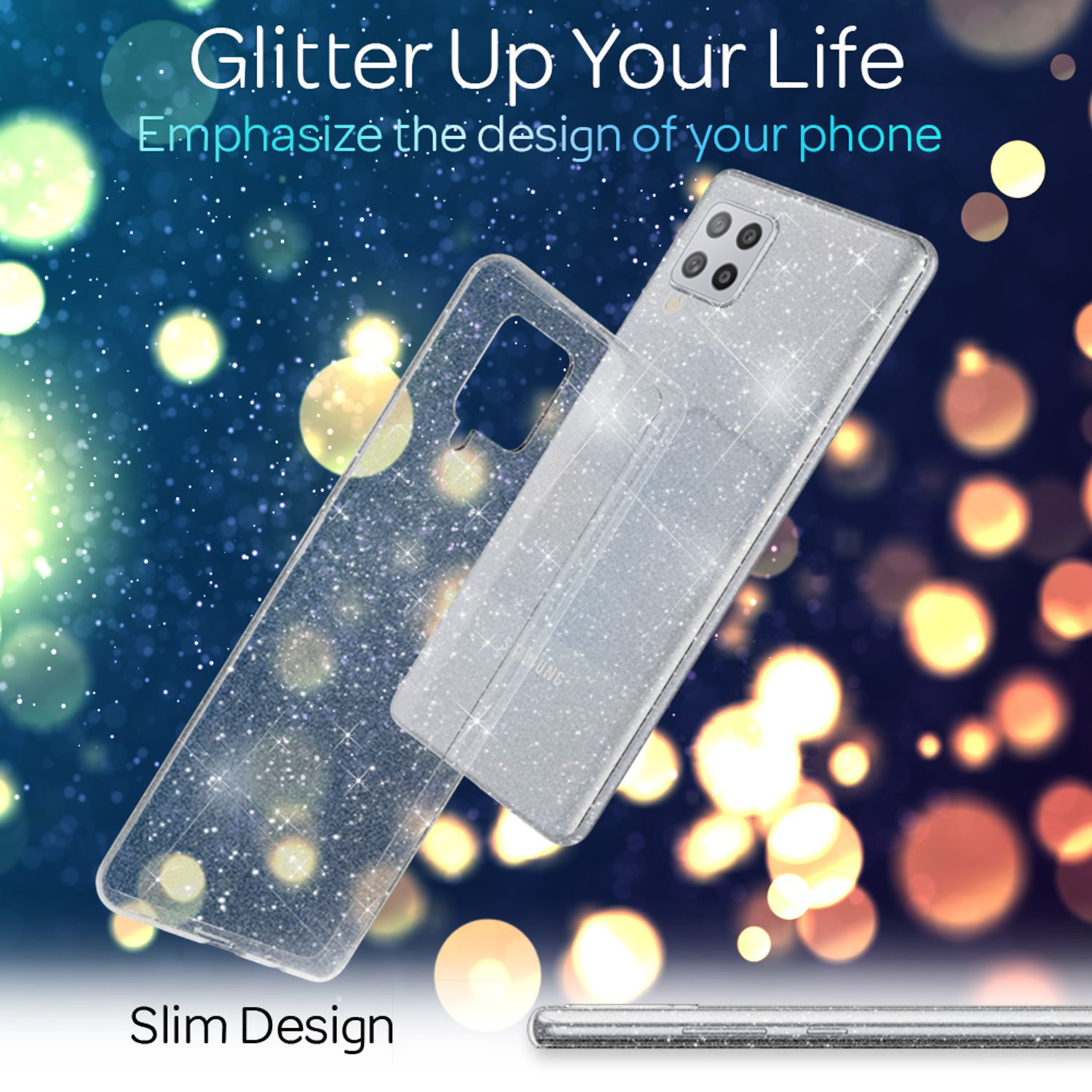 NALIA Klare Glitzer Silikon Galaxy Backcover, 5G, Transparent A42 Samsung, Hülle
