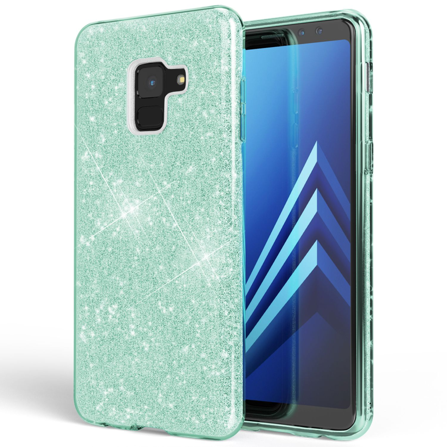 NALIA Glitzer A8 Samsung, Galaxy Grün Hülle, (2018), Backcover