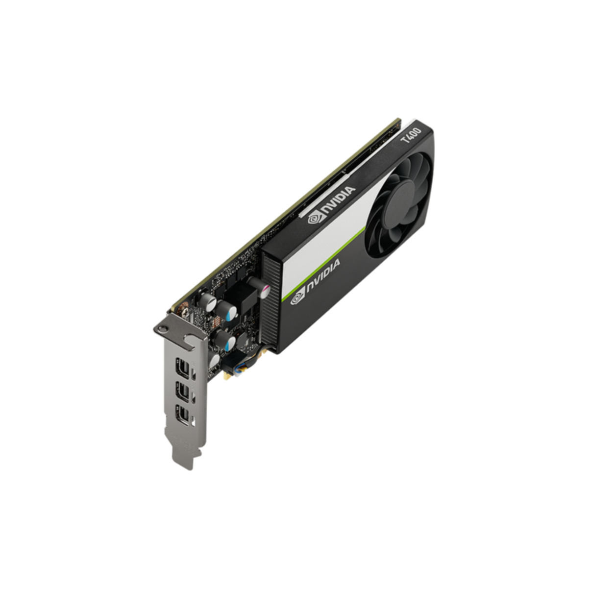 Nvidia T400 Grafikkarte mit Lüfter, schwarz und grün.