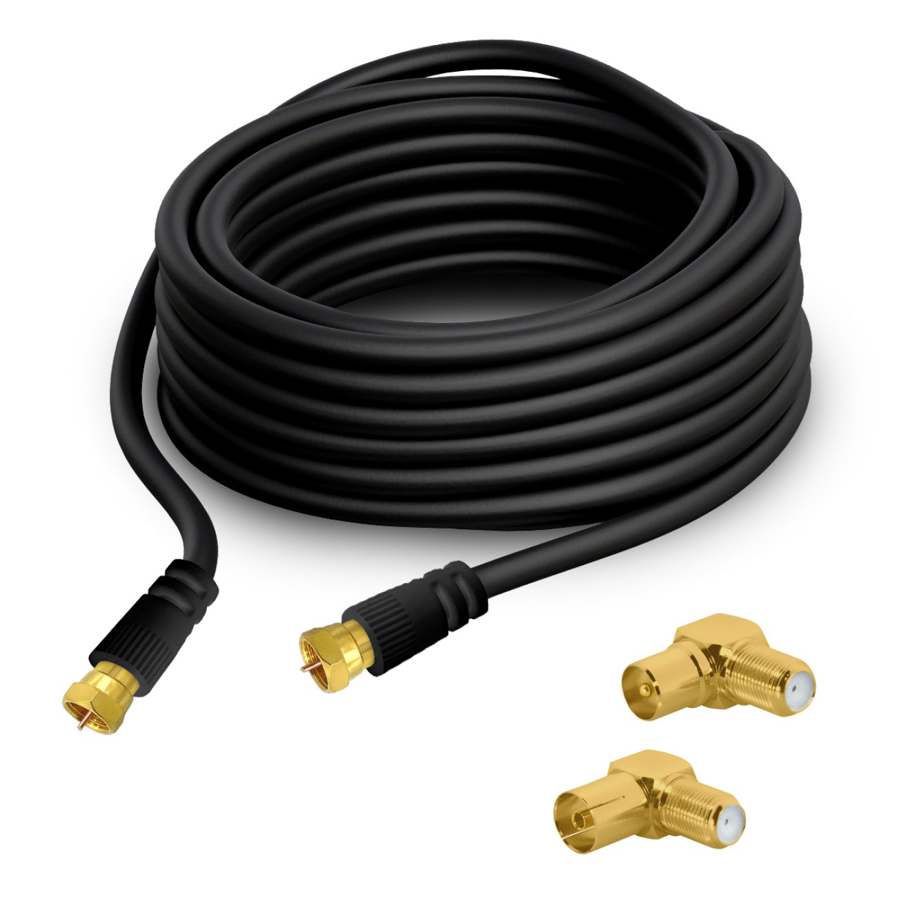Ein schwarzes Kabel mit Anschlüssen an jedem Ende und ein paar zusätzlichen Anschlüssen.