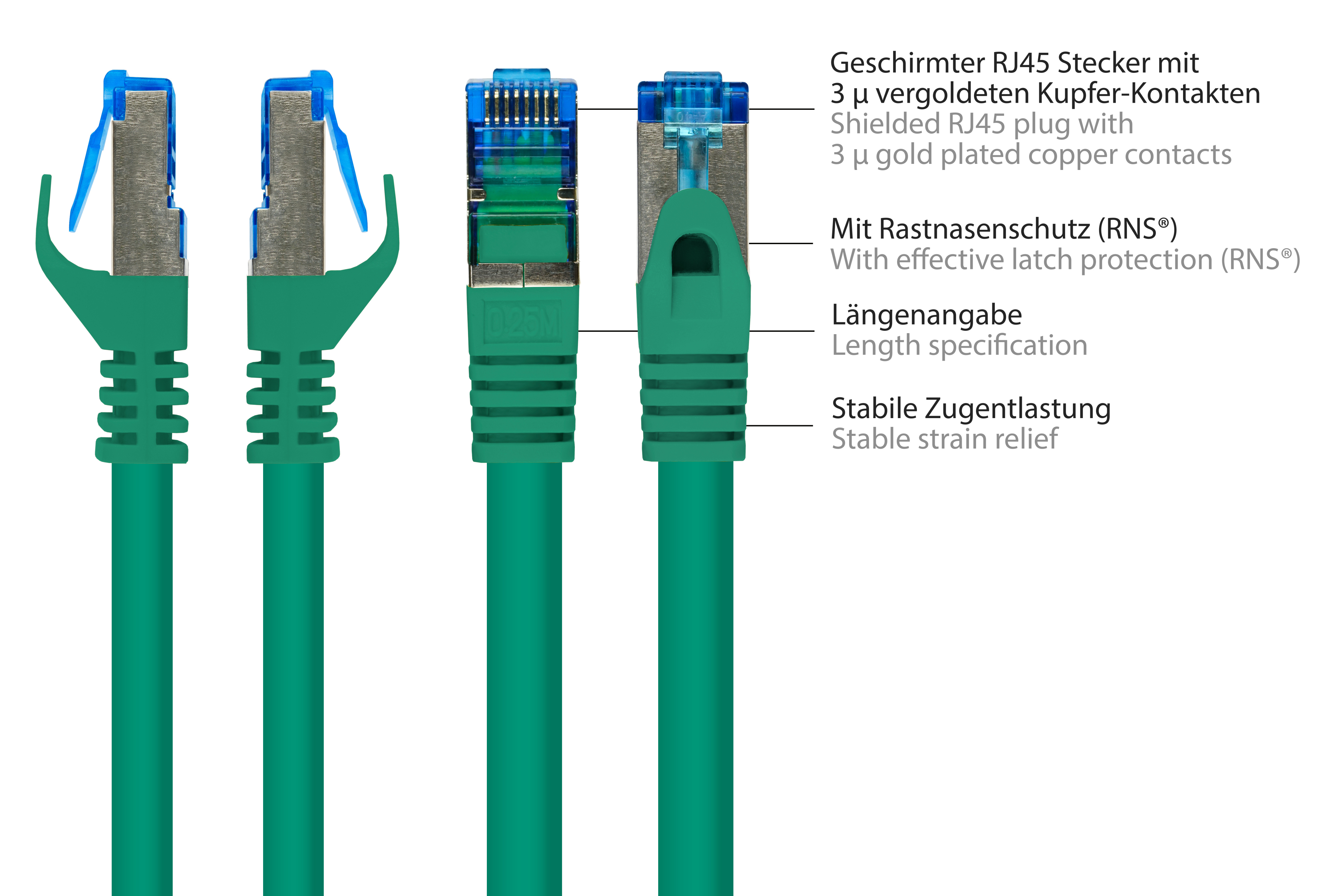 CONNECTIONS m 500MHz, GOOD Netzwerkkabel, grün, PiMF, halogenfrei, S/FTP, 15