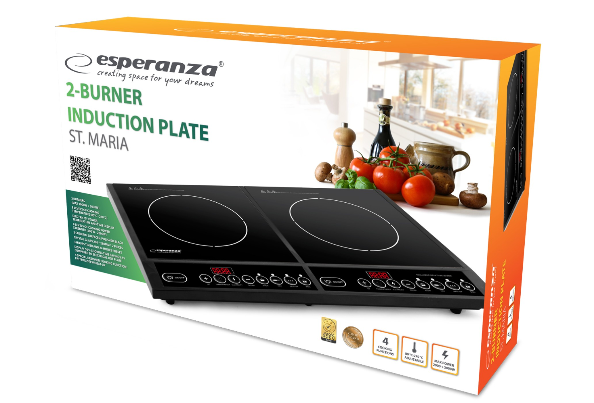 Pudełko płyty indukcyjnej. Na pudełku znajduje się produkt, nazwa marki i niektóre składniki.