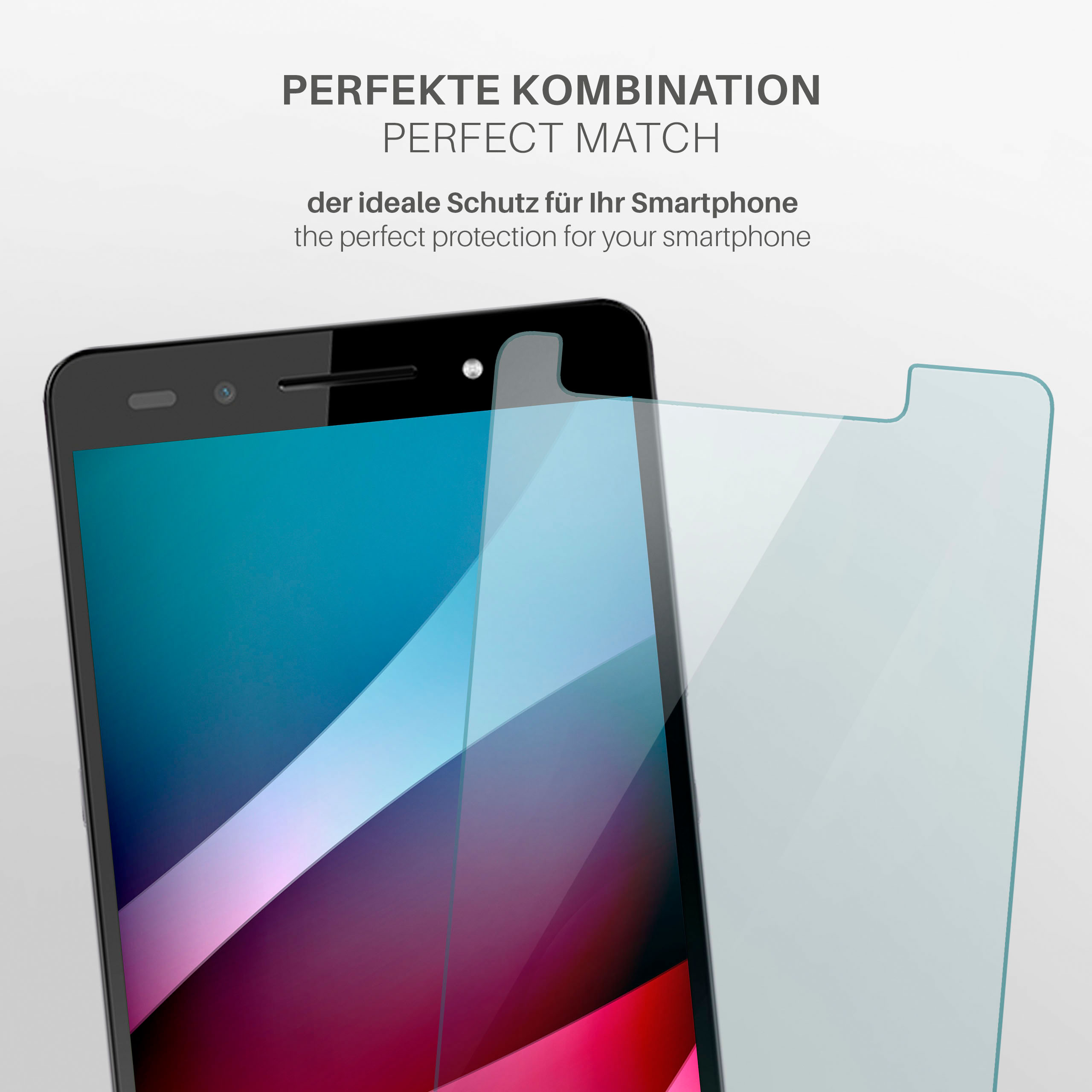 Ein Smartphone, auf das ein Displayschutz angebracht wird. Zeigt das Telefon und einen klaren Displayschutz.