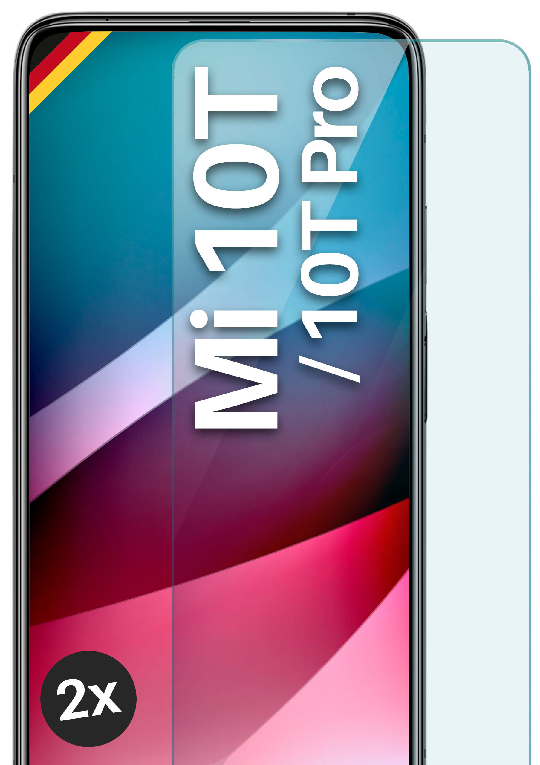 MOEX 2x Panzerglas - Schutzglas(für Schutzfolie, 10T Pro) Xiaomi Mi / Mi klar 10T