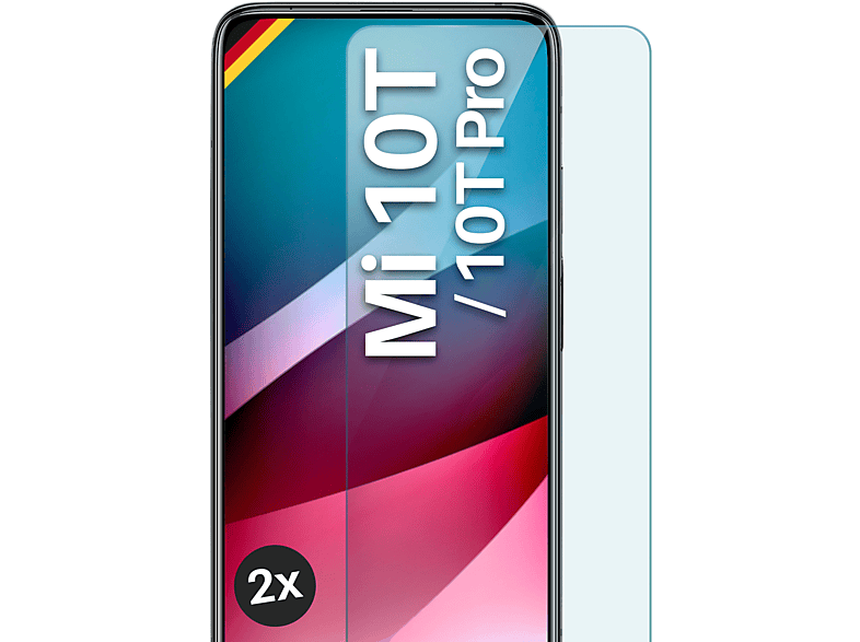 MOEX 2x Panzerglas 10T klar Xiaomi Mi 10T Schutzfolie, - Mi Schutzglas(für Pro) 