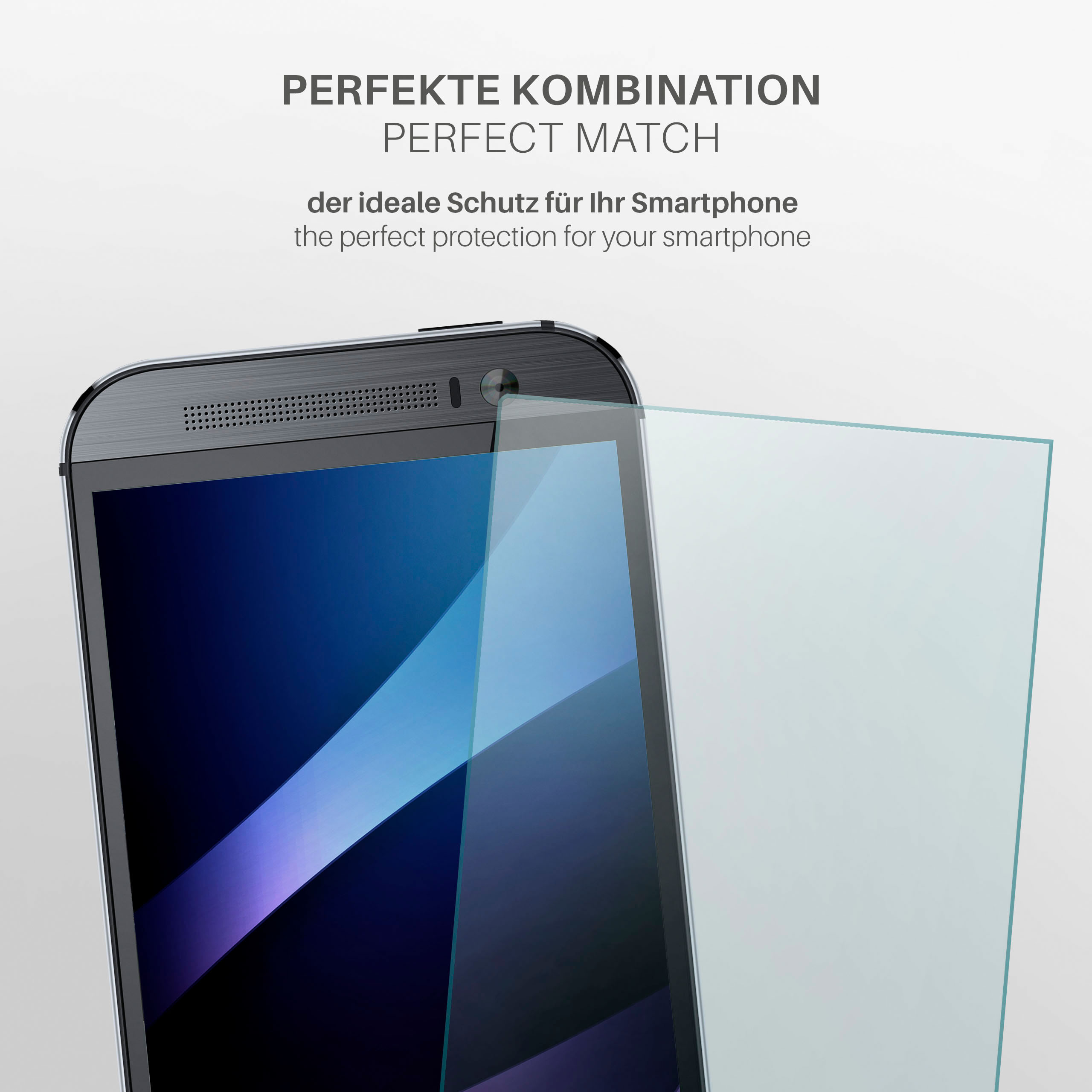 Telefon mit Displayschutz. Das Telefon ist schwarz und der Displayschutz ist klar. Weißer Hintergrund.