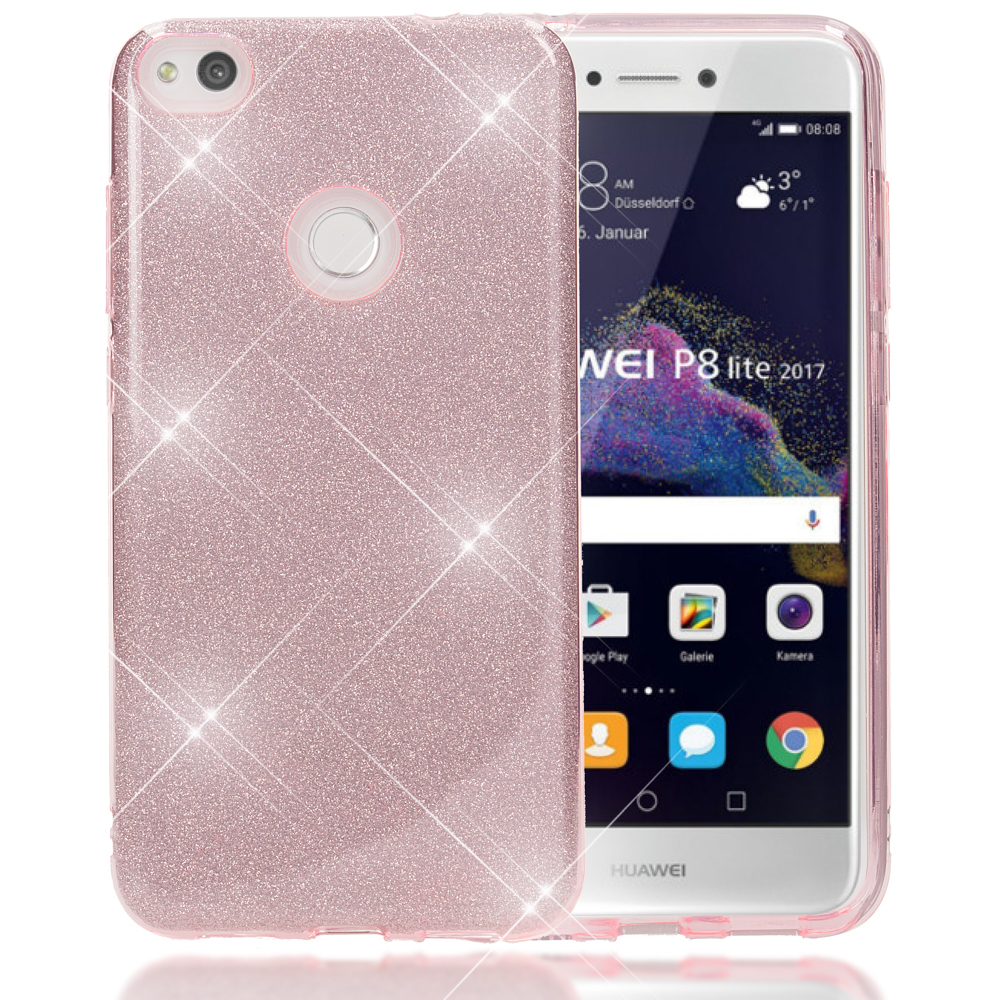 Hülle, (2017), P8 Backcover, Lite Huawei, Pink Glitzer NALIA