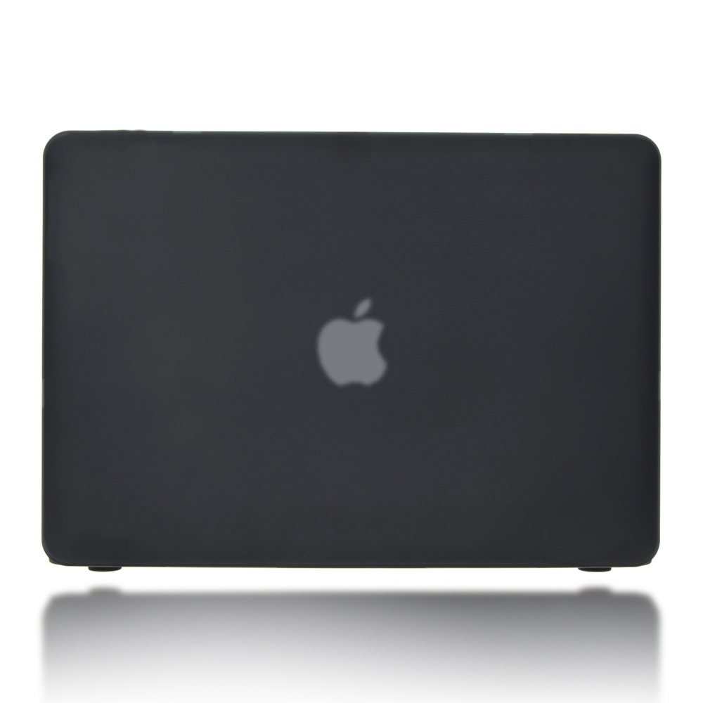 Dunkelgraues Macbook mit Apple-Logo. Das Produkt wird auf einer weißen Oberfläche gezeigt.
