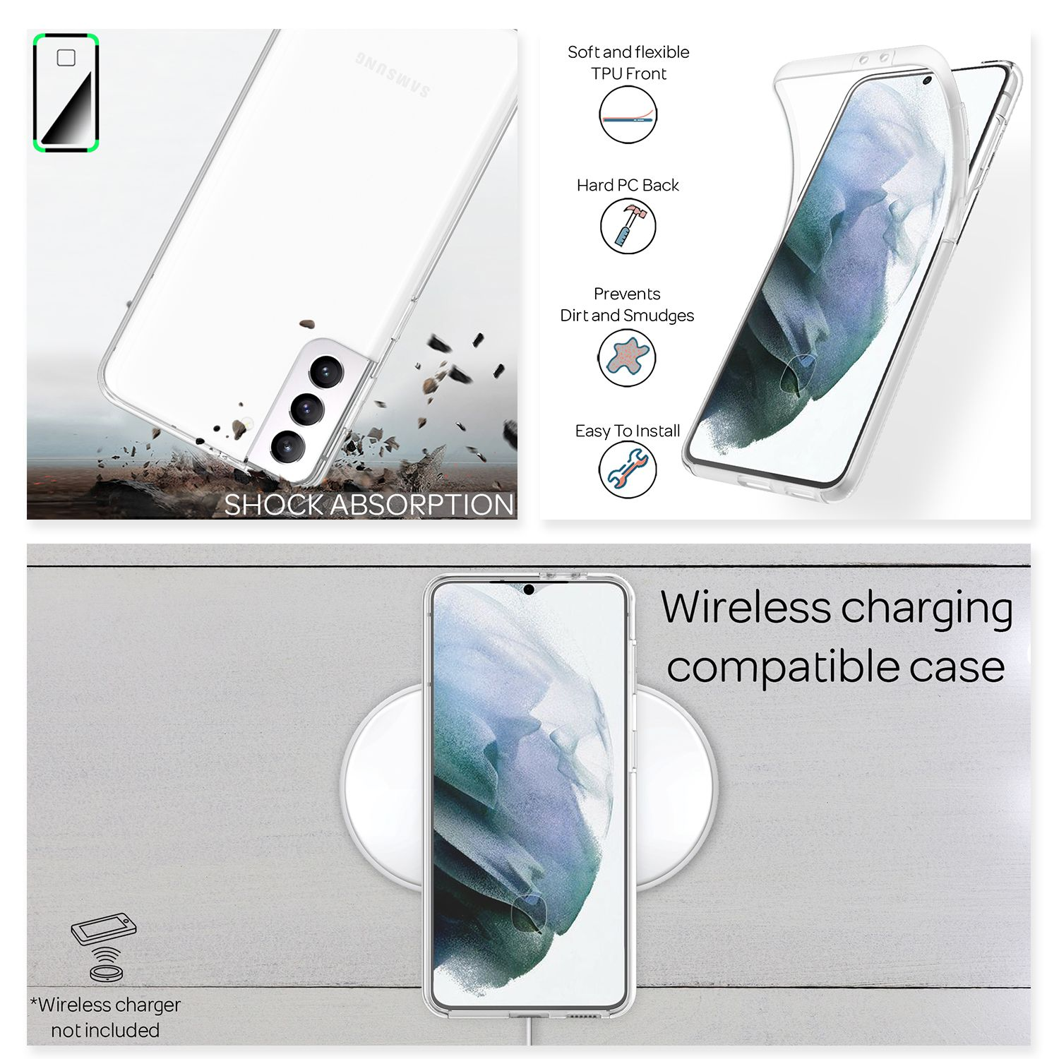 NALIA Transparent Samsung, S21, 360 Backcover, Galaxy Klare Grad Hülle,