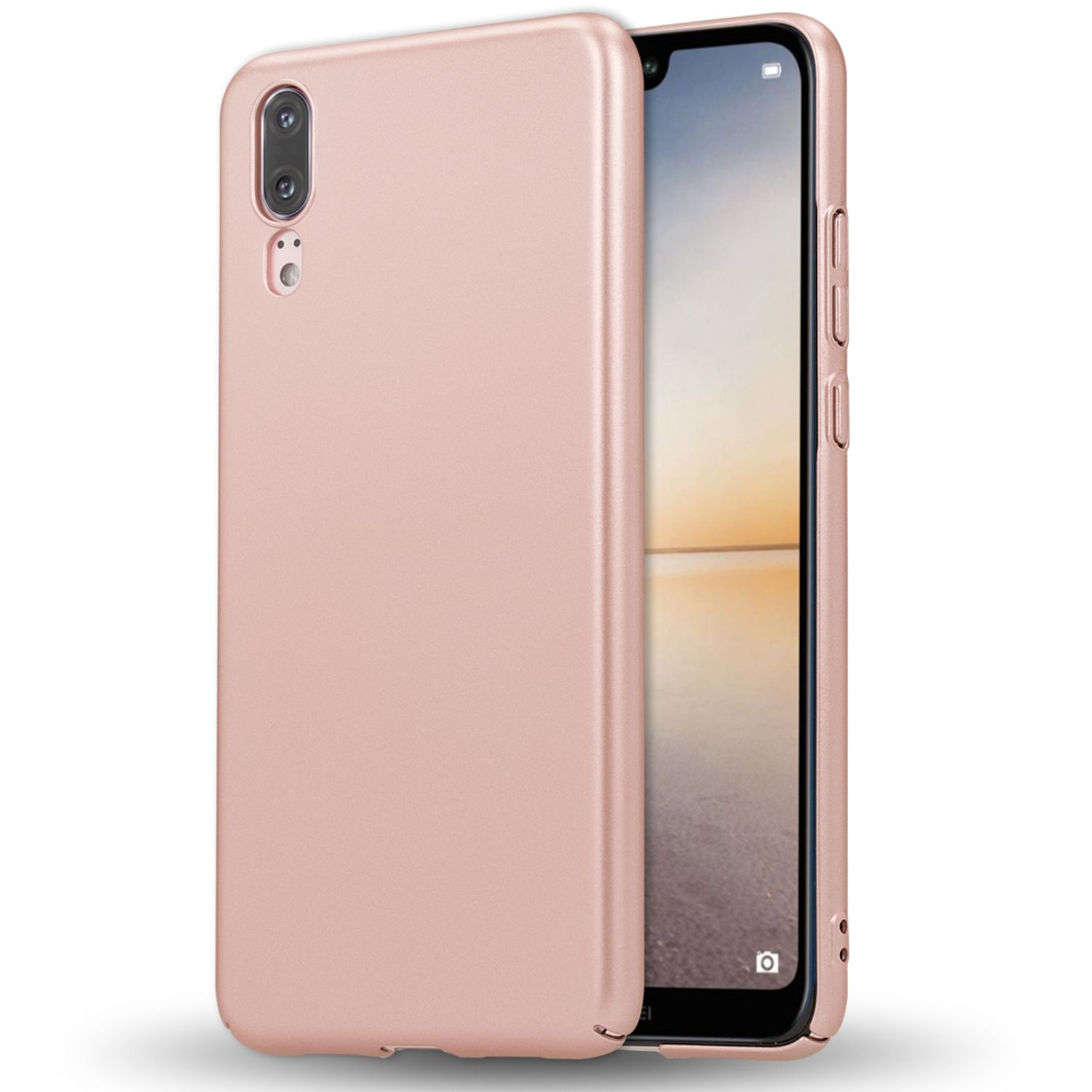Rosa Handyhülle mit einem Telefon, das einen Bildschirm zeigt, Kamera oben links.