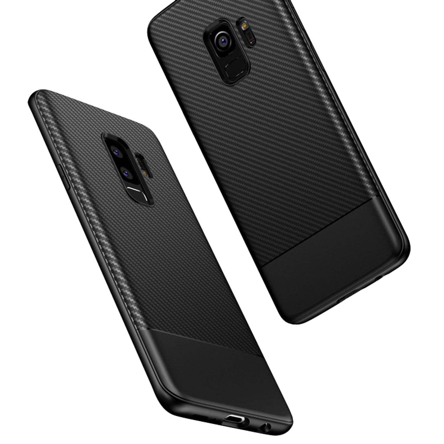 S9 NALIA Carbon-Look Backcover, Samsung, Plus, Schwarz Silikon Galaxy Hülle,