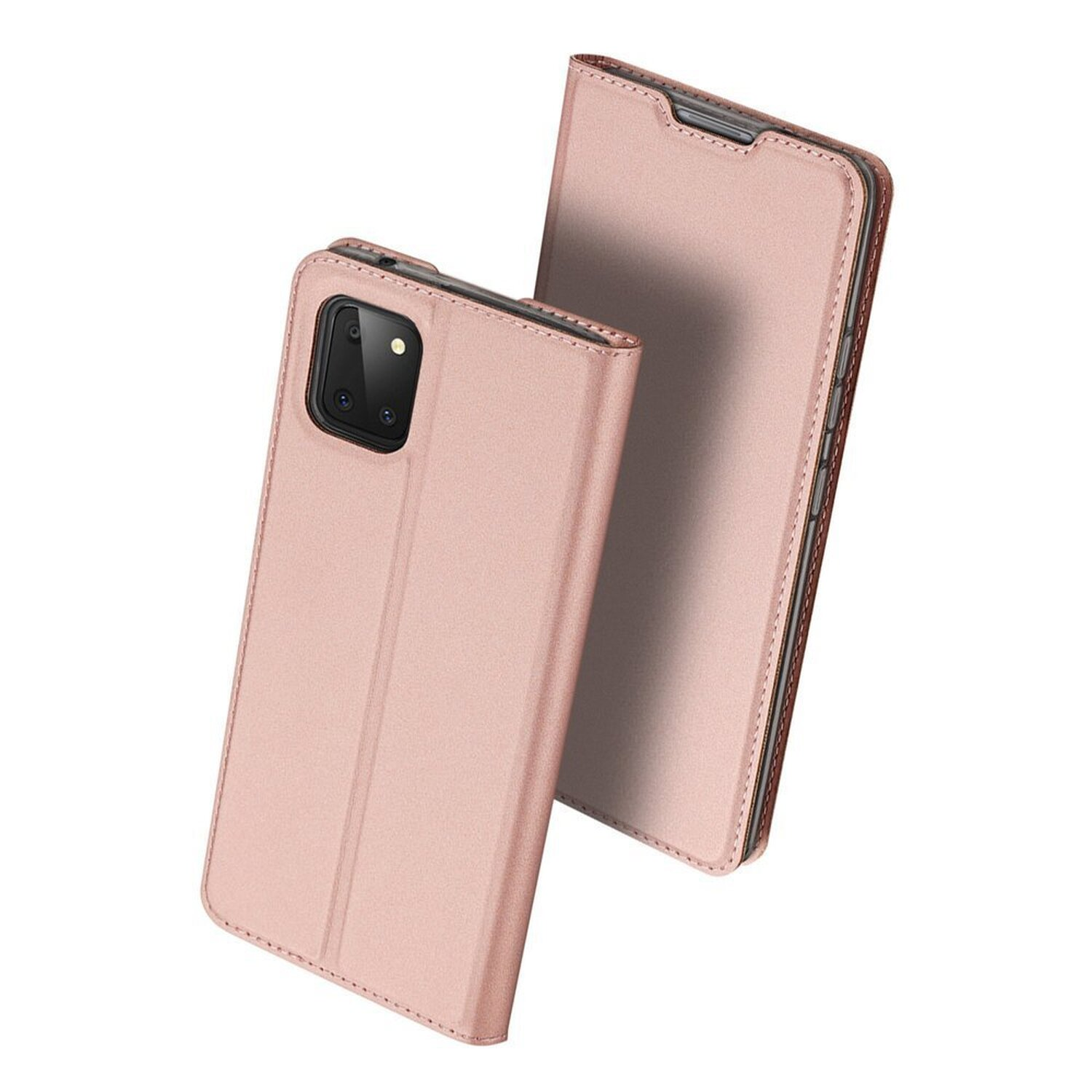 Rosa Handyhülle, mit Handy und offener Hülle.