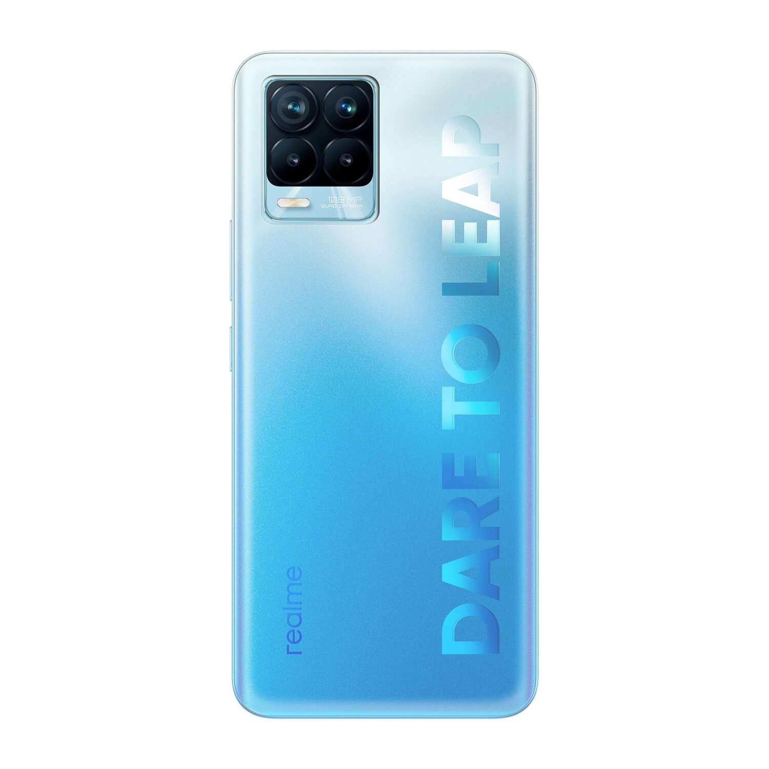 Blau-verlaufendes Telefonrücken mit vier Kameras und dem Aufdruck "DARE TO LEAP".