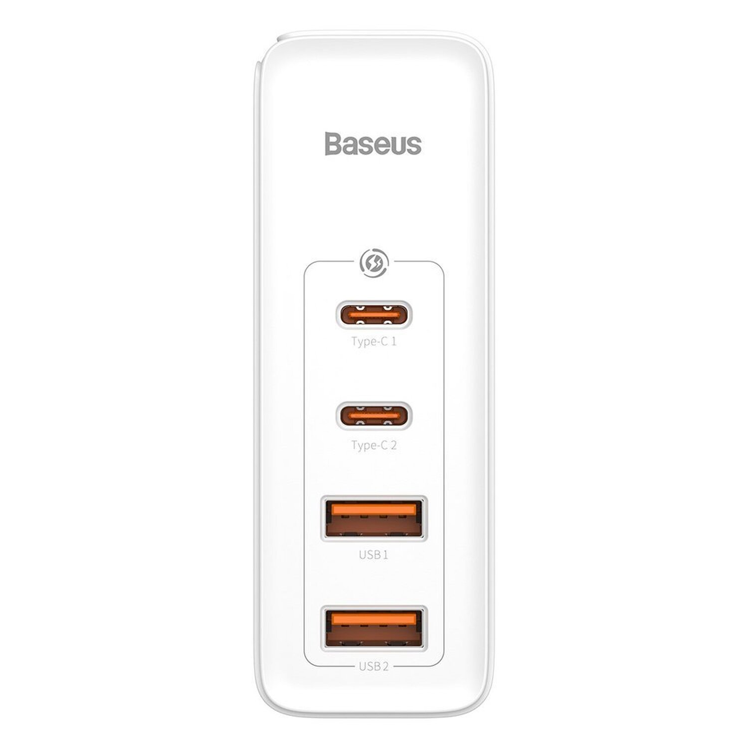 Biała ładowarka Baseus z 2 portami USB i 2 Type-C.