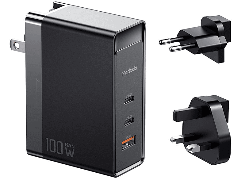 MCDODO 100W GaN 3 Port Wandladegerät Ladegerät McDodo, Schwarz