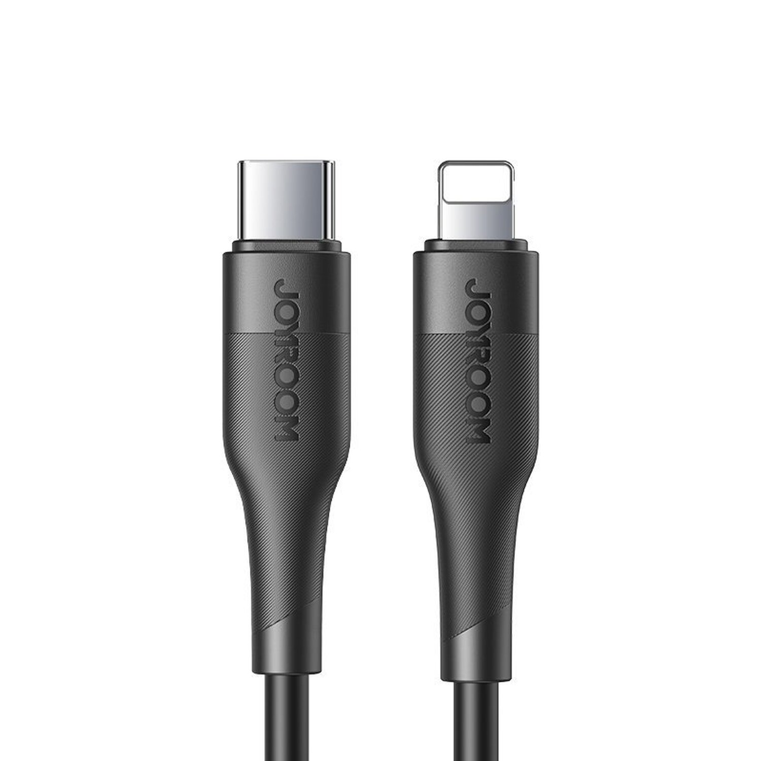 Zwei schwarze Ladekabel, eines mit USB-C und das andere mit Lightning-Anschluss.