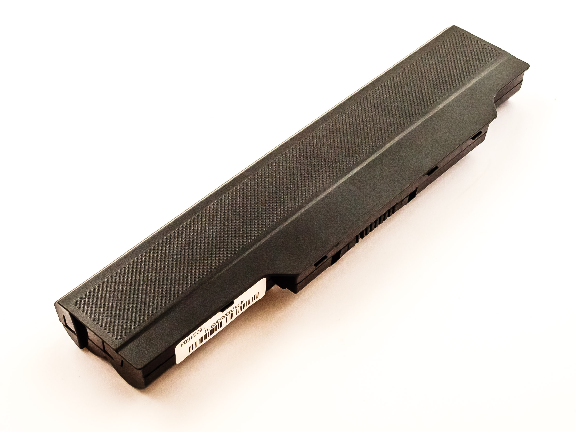 Ein schwarzer Laptop-Akku mit angebrachtem Etikett.