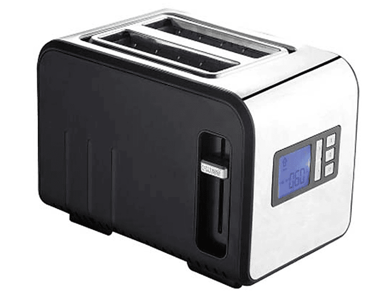 PURLINE Edelstahltoaster 800W mit Digitalanzeige und 2 breiten Schlitzen Toaster Schwarz (800 Watt, Schlitze: 2)
