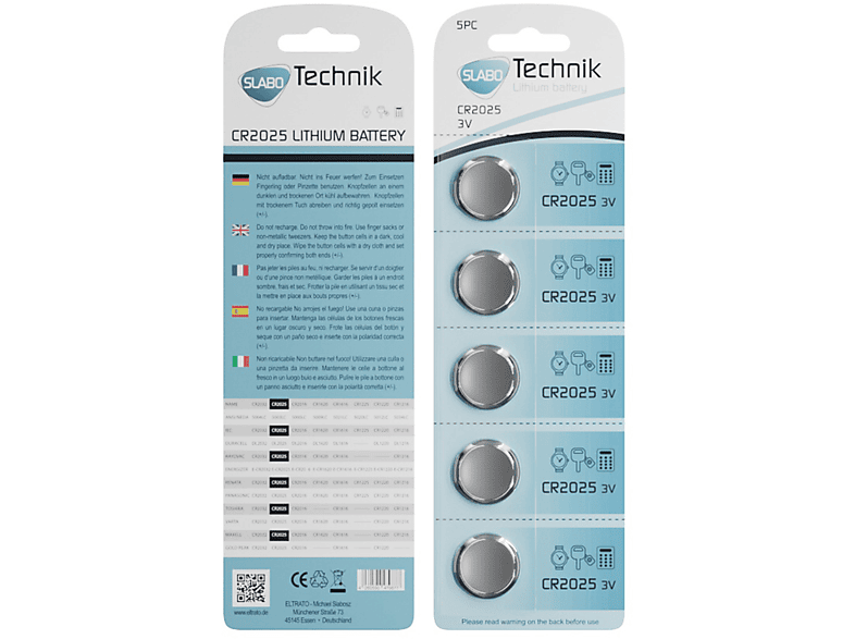 5er-Pack Li-Ion 3.0V Lithium Batterie - Batterien SLABO - CR-2025 Knopfzellen CR2025 –