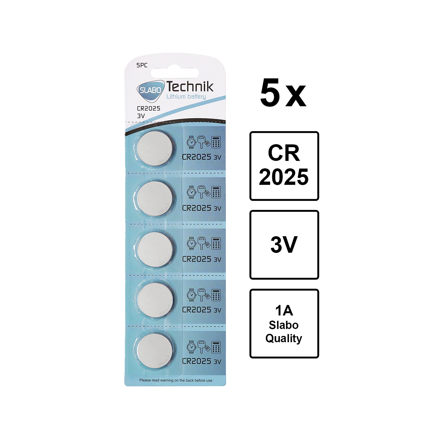 SLABO CR2025 Knopfzellen Batterien Lithium – - - Li-Ion 3.0V 5er-Pack Batterie CR-2025