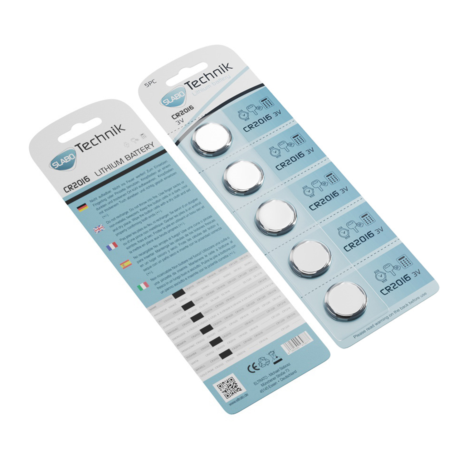 Eine Packung Lithiumbatterien mit Text und Bildern auf der Verpackung.