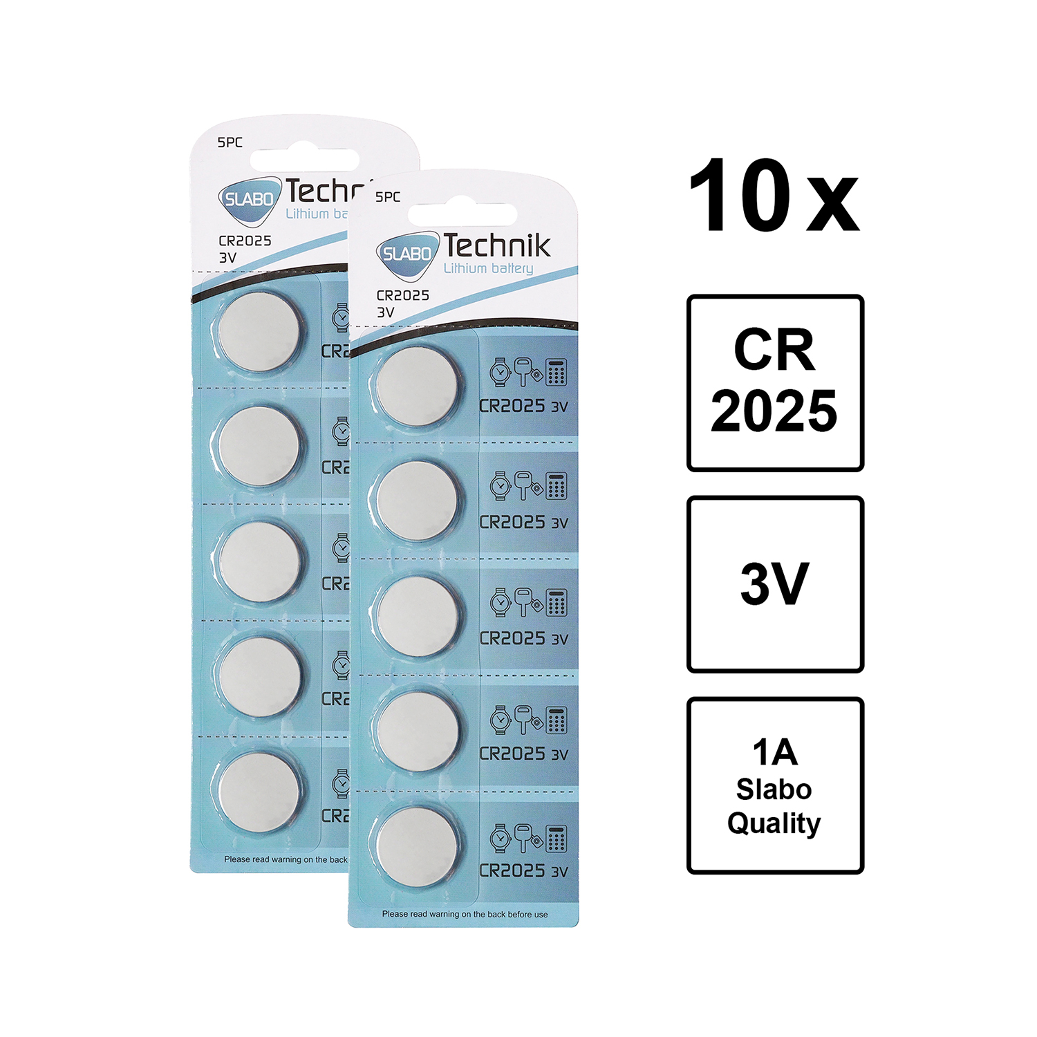 Batterien CR-2025 Lithium - Batterie 3.0V Knopfzellen Li-Ion SLABO – 10er-Pack CR2025 -