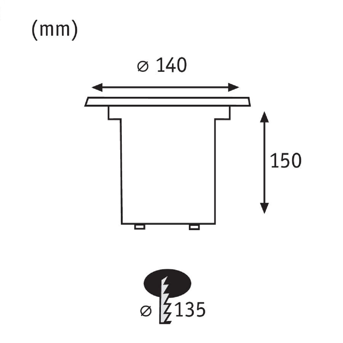 Diagramm einer quadratisch geformten Leuchte.