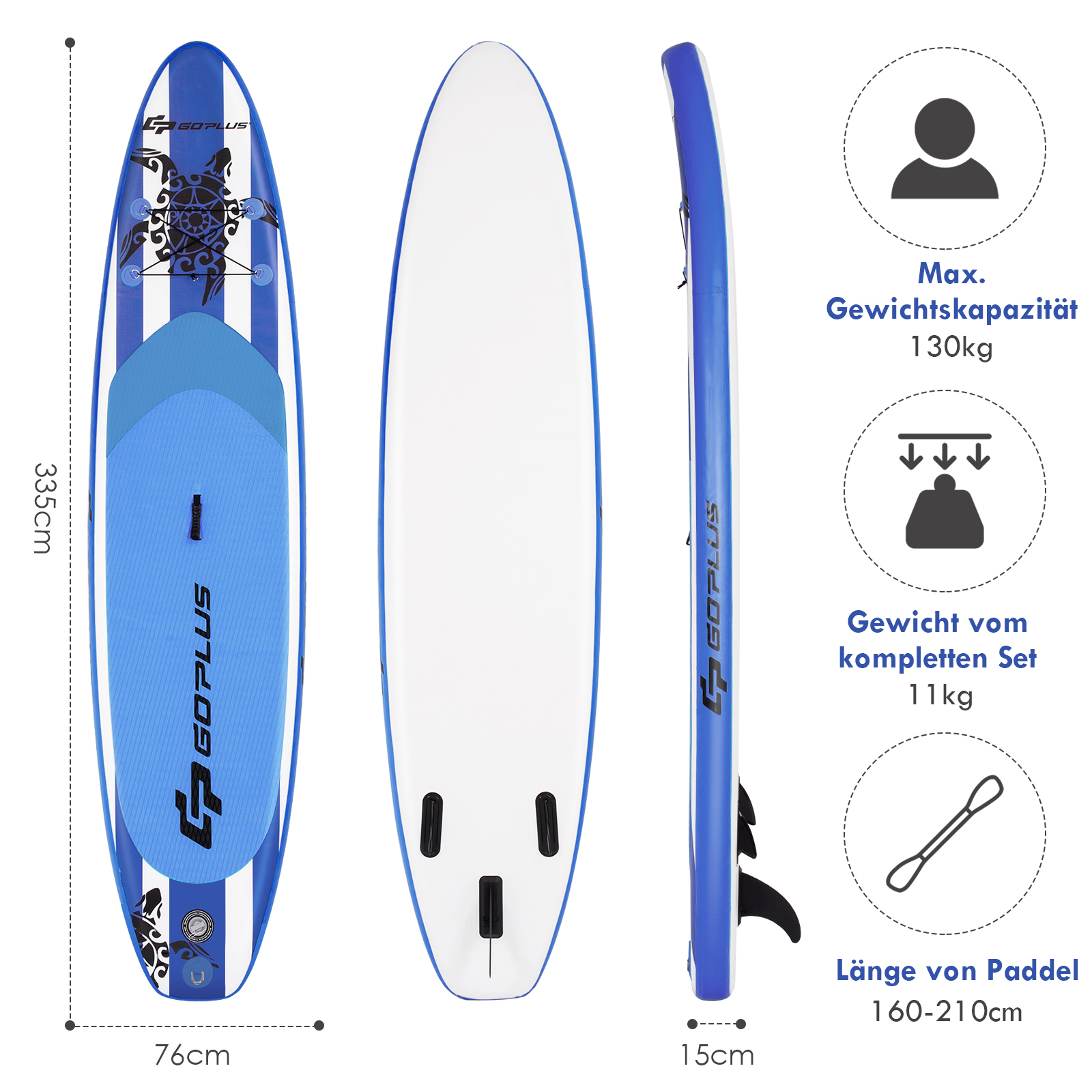 COSTWAY SUP Board Stand Blau Up Paddle