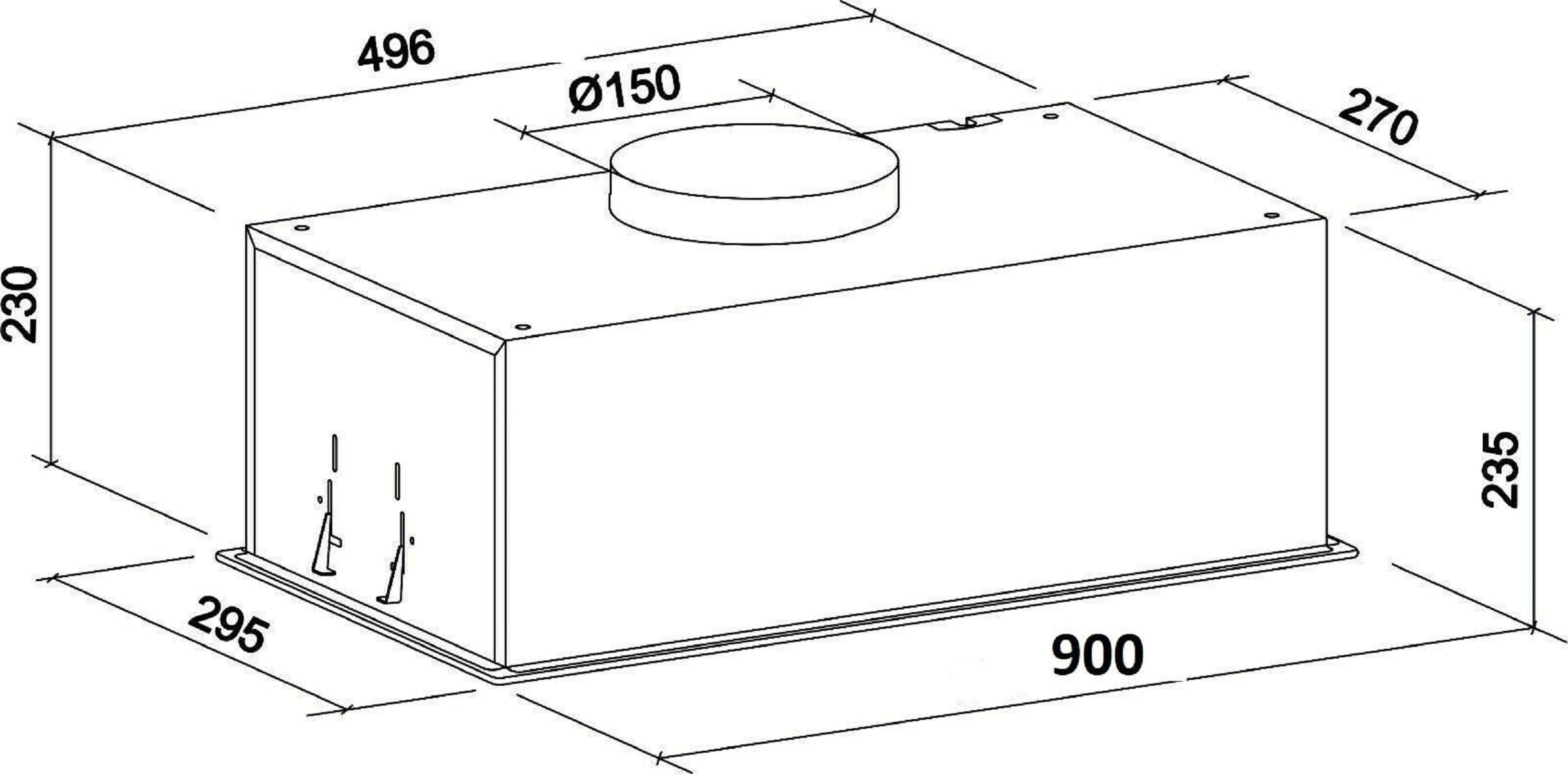 Diagrama de una campana rectangular con dimensiones.