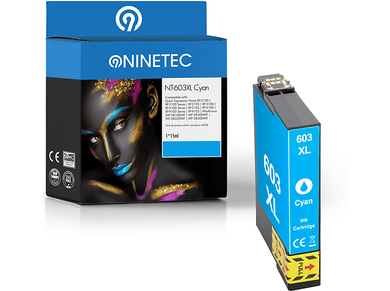 NINETEC 1 Patrone ersetzt Epson 603XL Tintenpatronen cyan (C 13 T 03A24010)