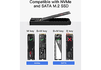 INATECK NVMe M.2 Gehäuse 10 Gbit/s ,unterstützt M.2 NVMe und SATA SSD, mit  Kabel HDD-Gehäuse, schwarz