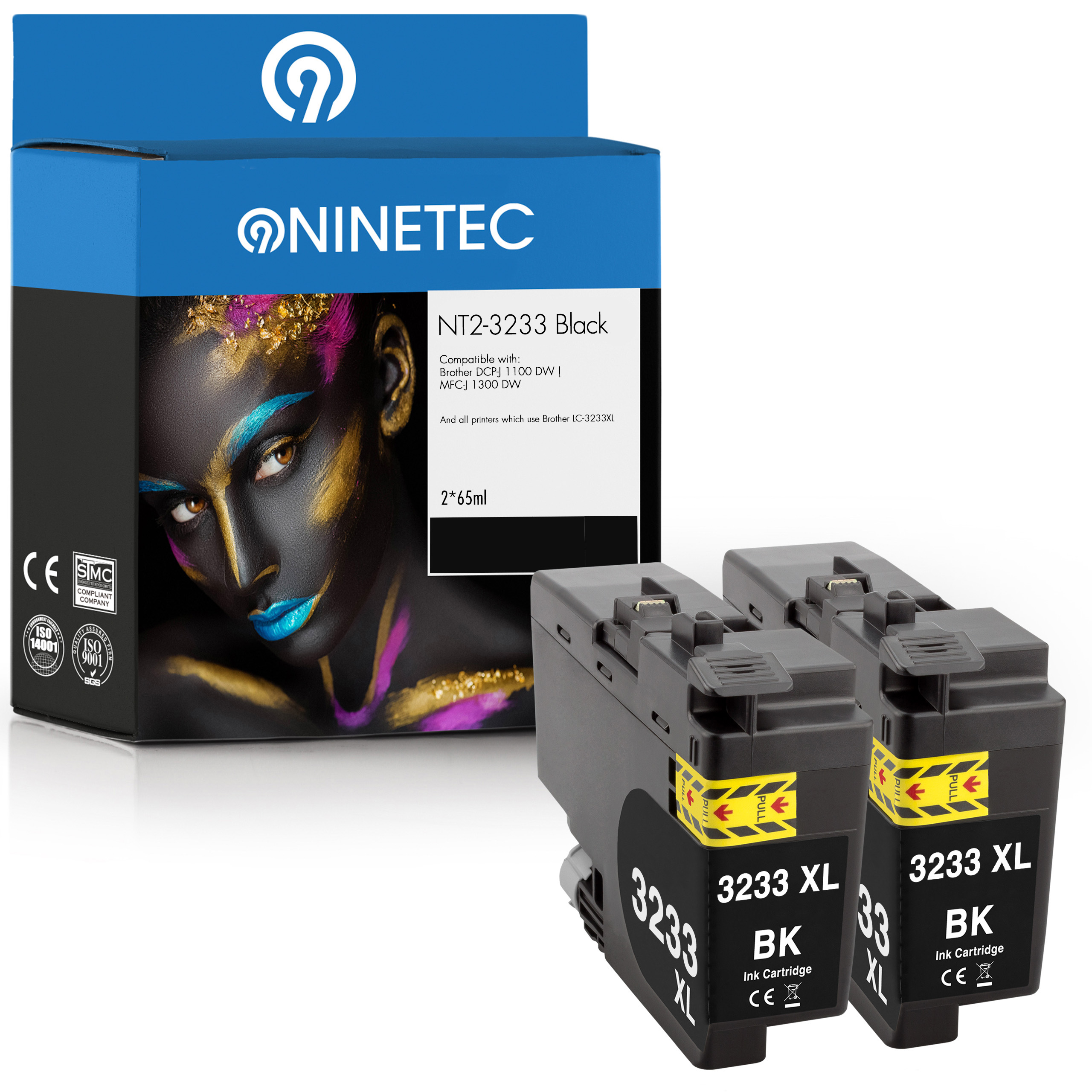 NINETEC 2er (LC-3233 LC-3233 Brother ersetzt BK) Tintenpatrone Patrone black Set